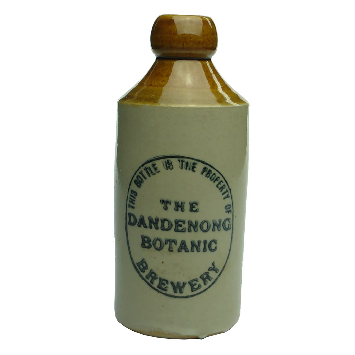 Ginger Beer. The Dandenong Botanic Brewery. Dump, cork stopper. Tan top. (Victoria)