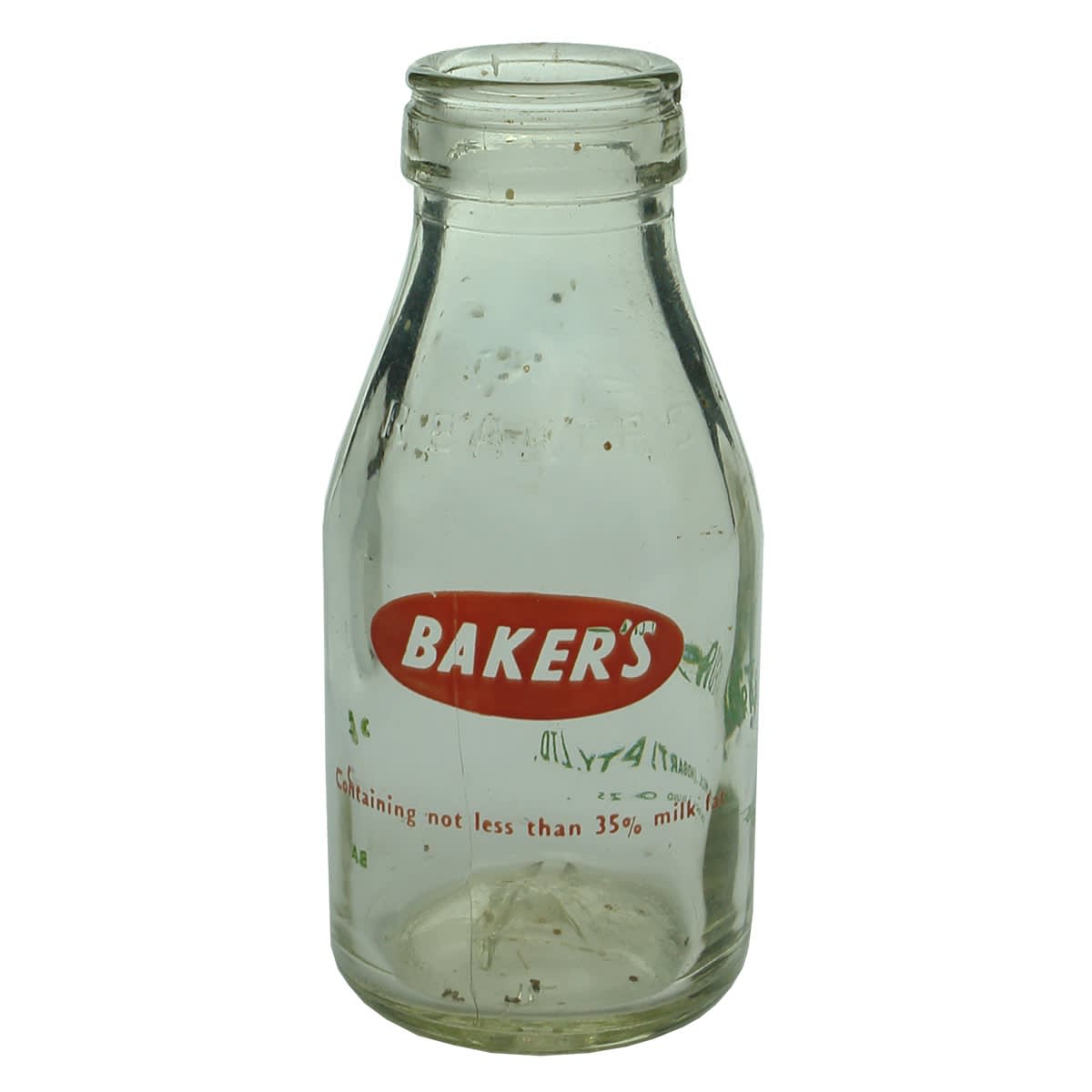 Milk. Baker's Pasteurised Cream, Hobart. (MISTAKE BOTTLE). Ceramic label. 1/3 Pint. (Tasmania)