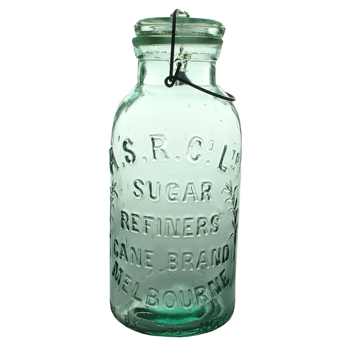 Jar. A. S. R. Co. Ltd, Cane Brand, Melbourne. Sugar Refiners. Melbourne Glass Bottle Co. Half Gallon. (Victoria)