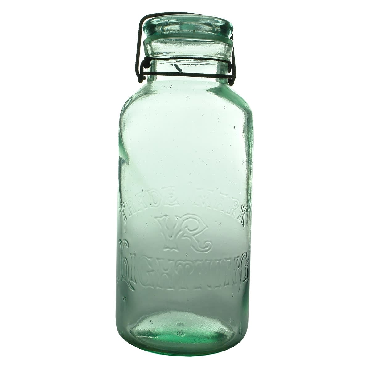 Fruit Jar. VR Lightning. Narrow top. Half Gallon. (Vance & Ross, Sydney, New South Wales)