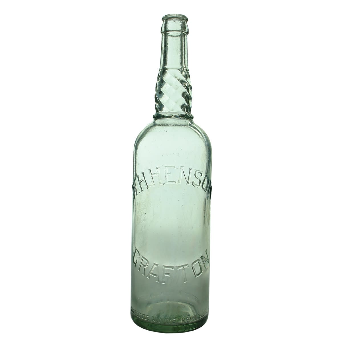 Cordial. W. H. Henson, Grafton. Crown Seal. Twist neck. Aqua. 26 oz. (New South Wales)