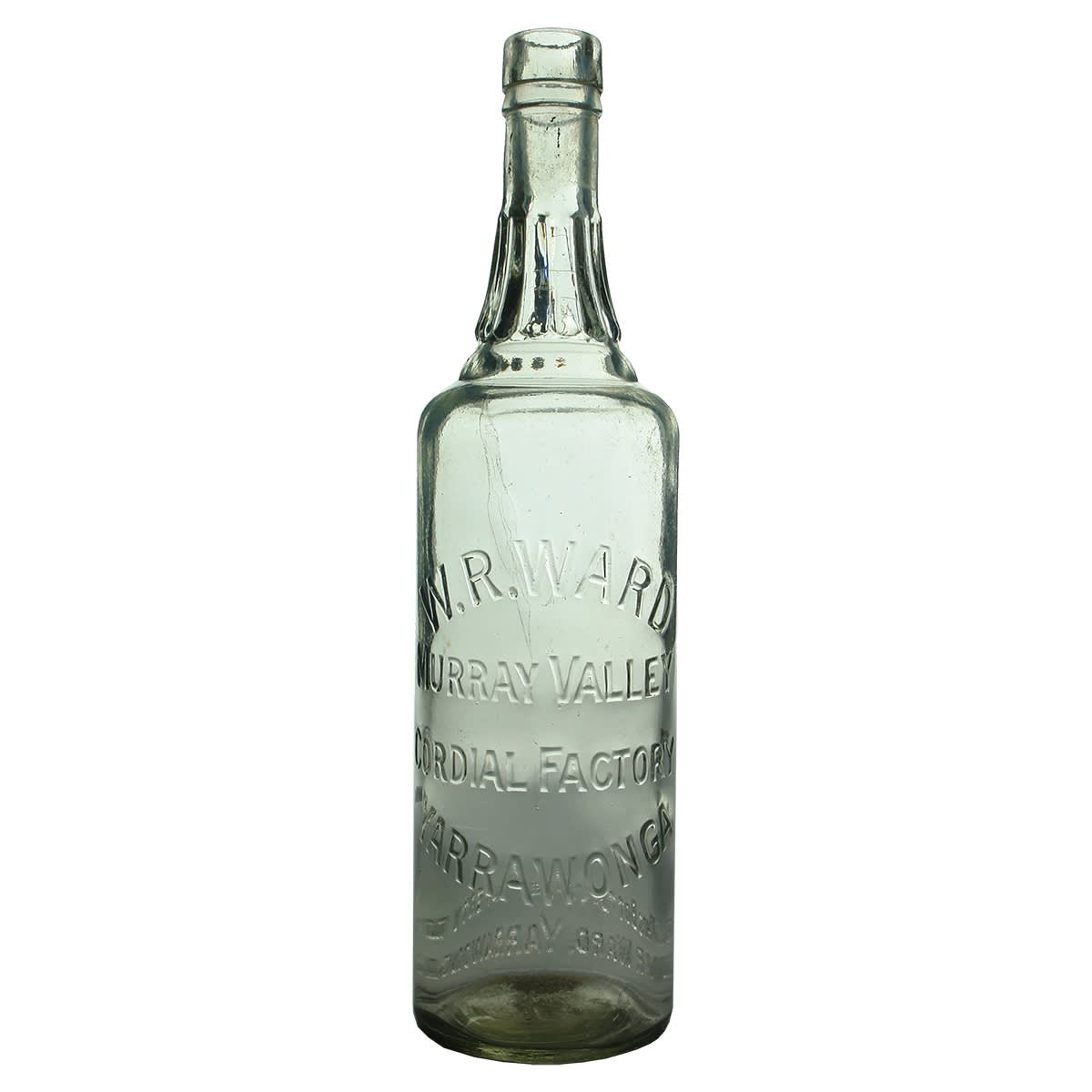 Cordial. W. R. Ward, Murray Valley Cordial Factory, Yarrawonga. Clear. Fancy neck. 26 oz. (Victoria)