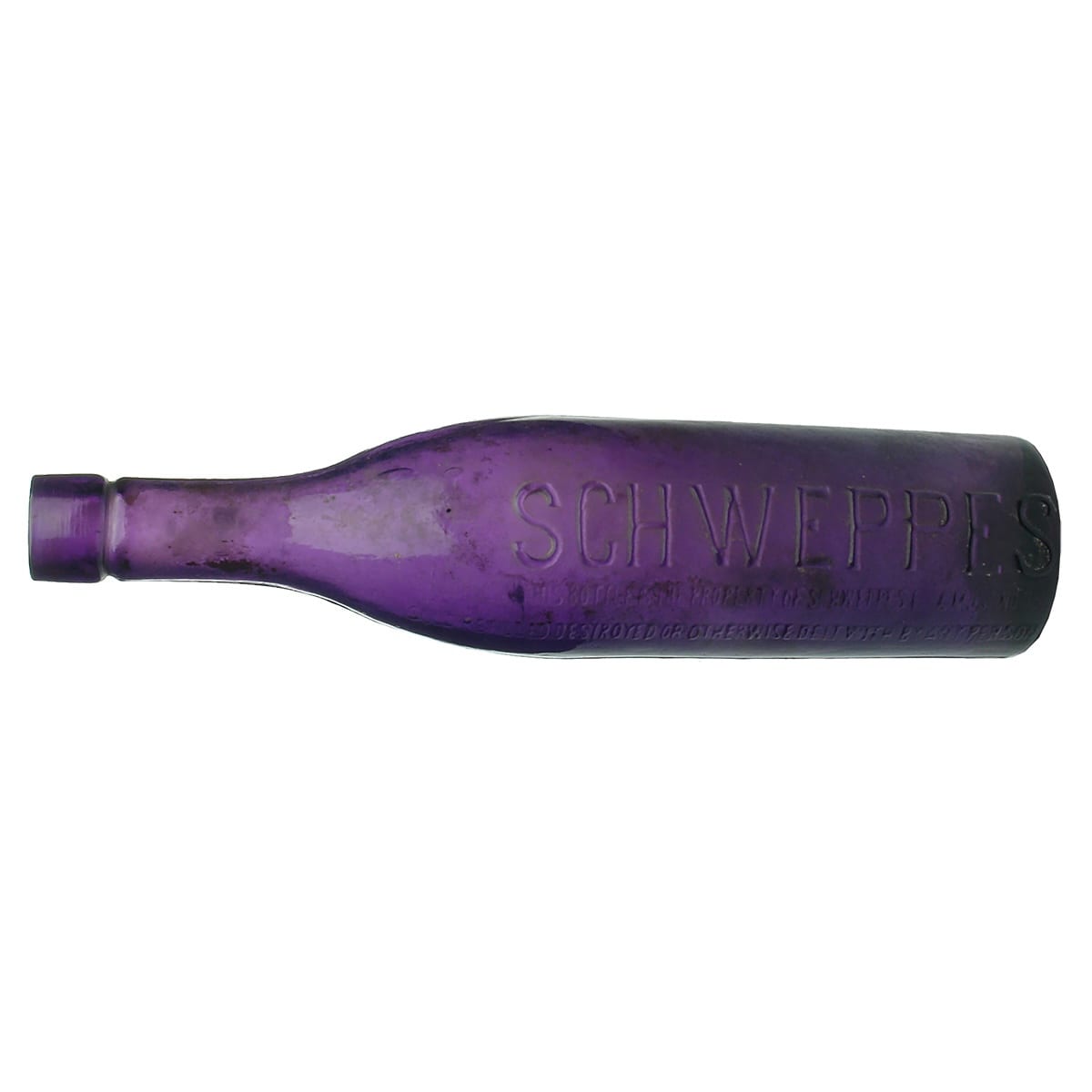 Cordial. Schweppes. Notice! embossed below brand name. Dark Sun Coloured Amethyst. 13 oz.