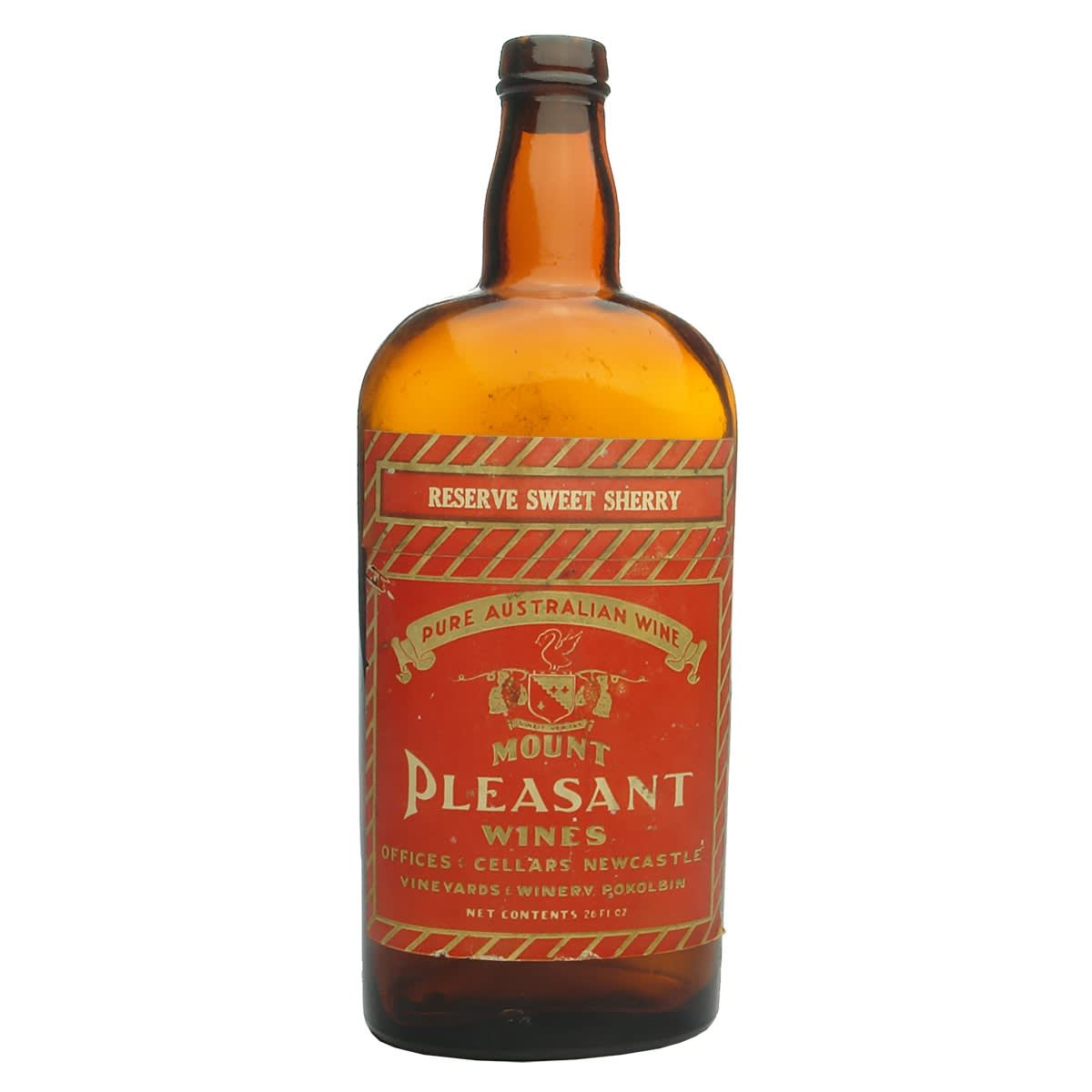 Wine. Labelled Mount Pleasant Wines Reserve Sweet Sherry. Cellars Newcastle. Winery Pokolbin. (New South Wales)