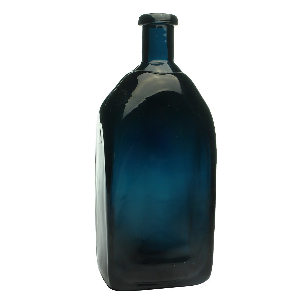 German Half Post type liqueur bottle. Deep Turquoise blue. Applied neck/top. Polished pontil base.