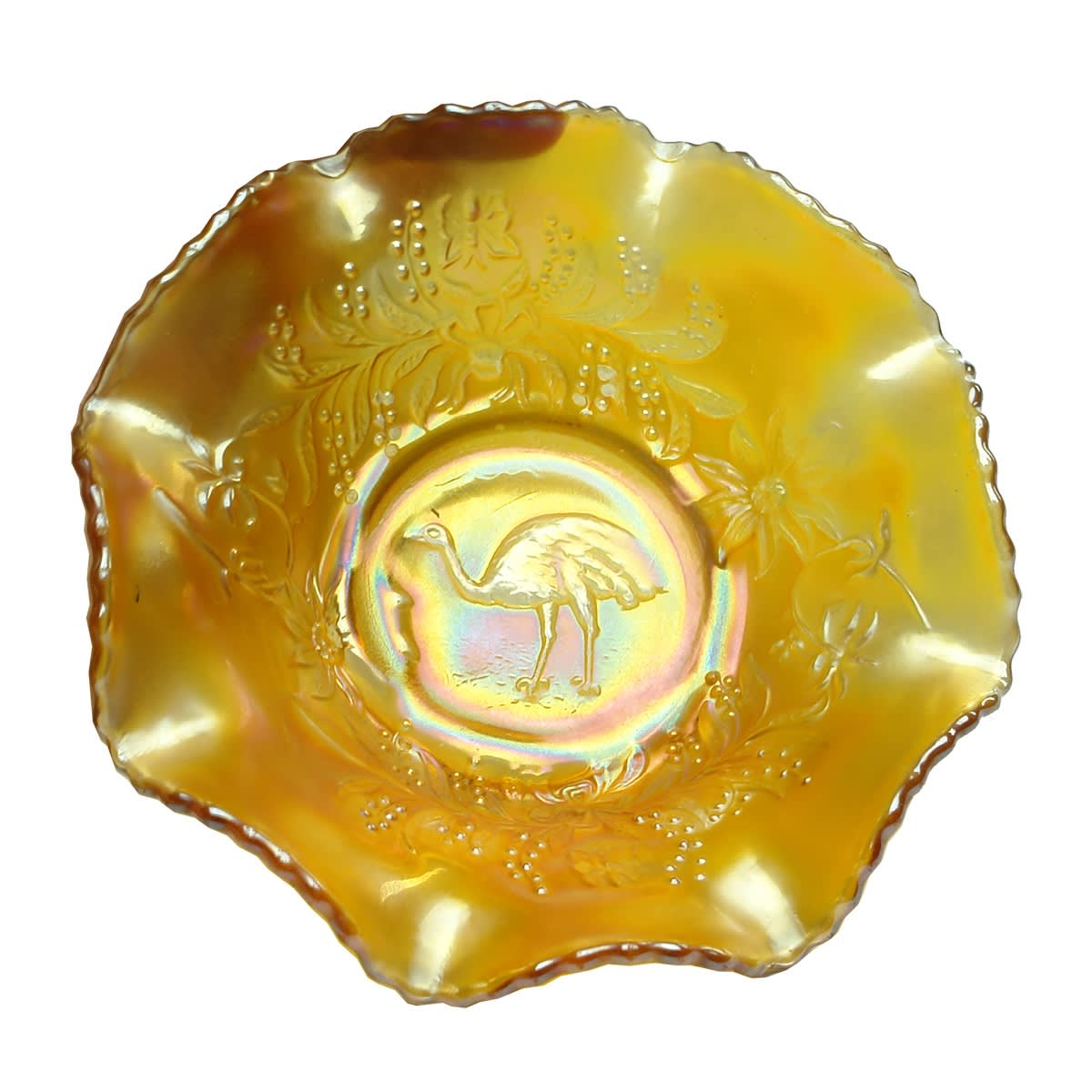 Small Emu Marigold Carnival Glass Bowl