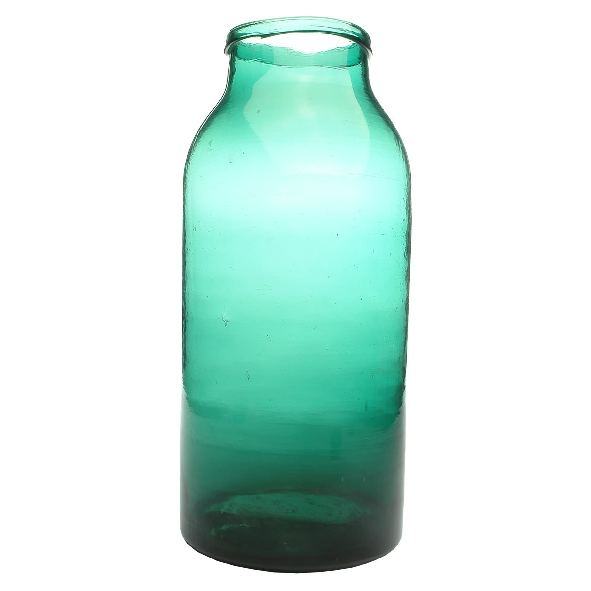 Large Green wide mouth storage jar. Flat rolled lip. One Gallon.