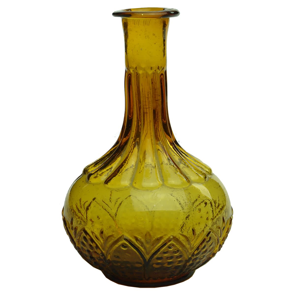 Salad Oil. Bulbous Amber Ornate Bottle with Pontil. 140 mm.