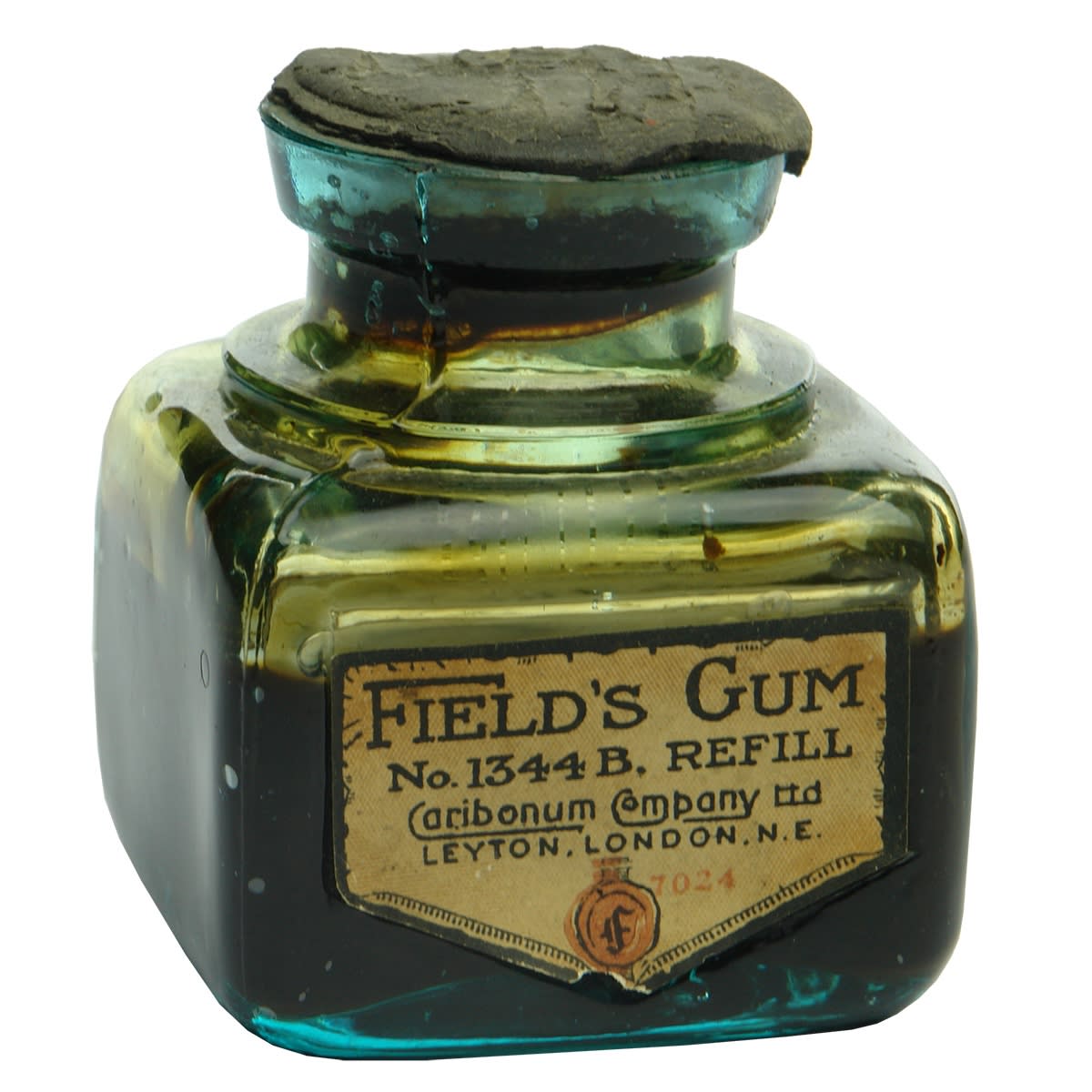 Ink. Field's Ink & Gum, London. Aqua. 2 oz. With Label and Contents. (United Kingdom)