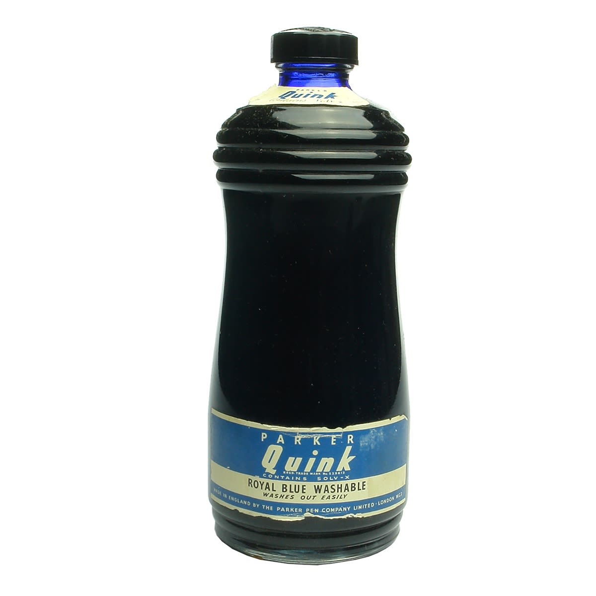 Ink. Parker Quink ink fancy bottle. Original cardboard packaging. Full contents and labels.