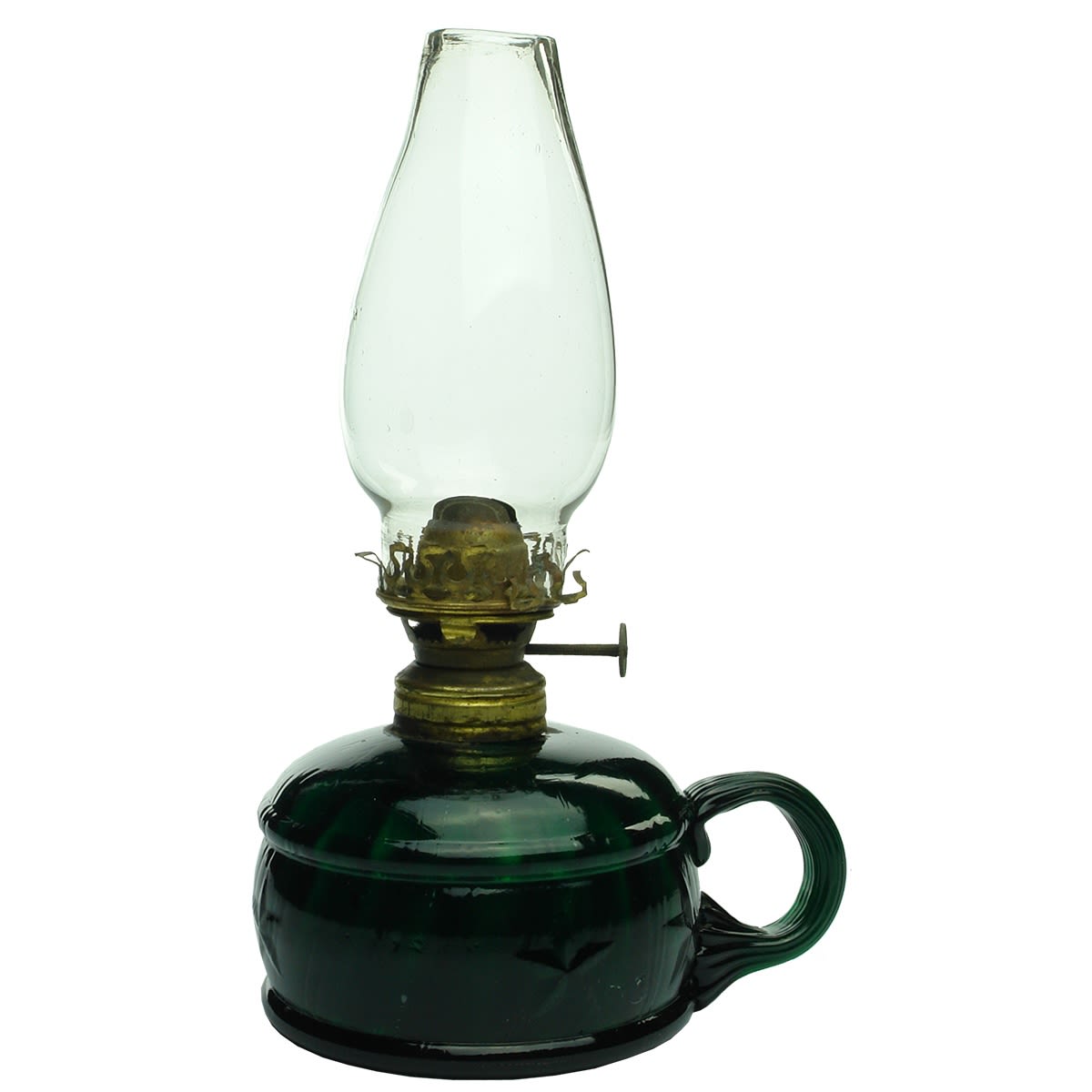 Lamp. Dark Green Handled Lamp with Stars Around Bowl. Starling, U. S. A. Burner.