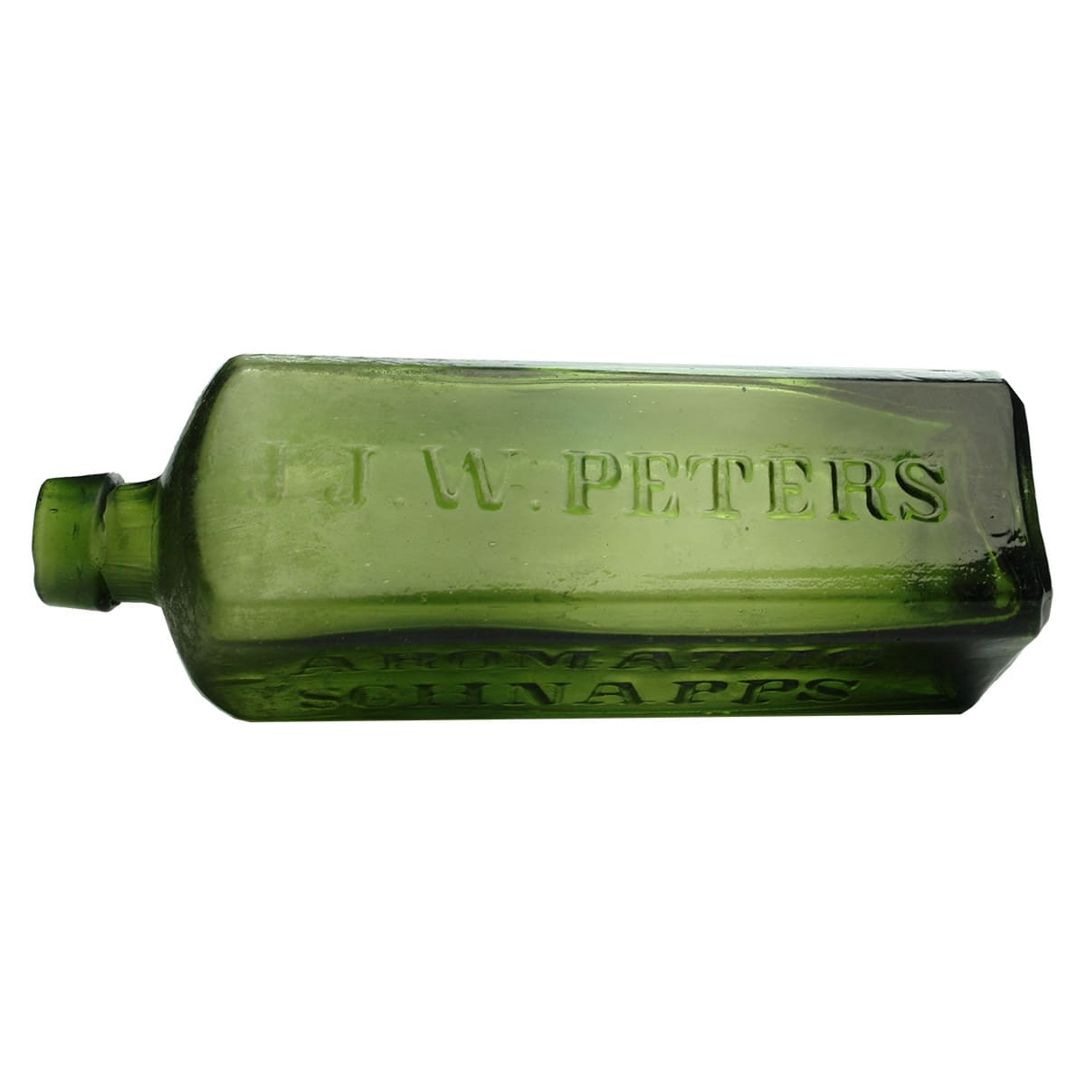 Schnapps. Peters. Dog Trade Mark. Applied top. Green. 13 oz.