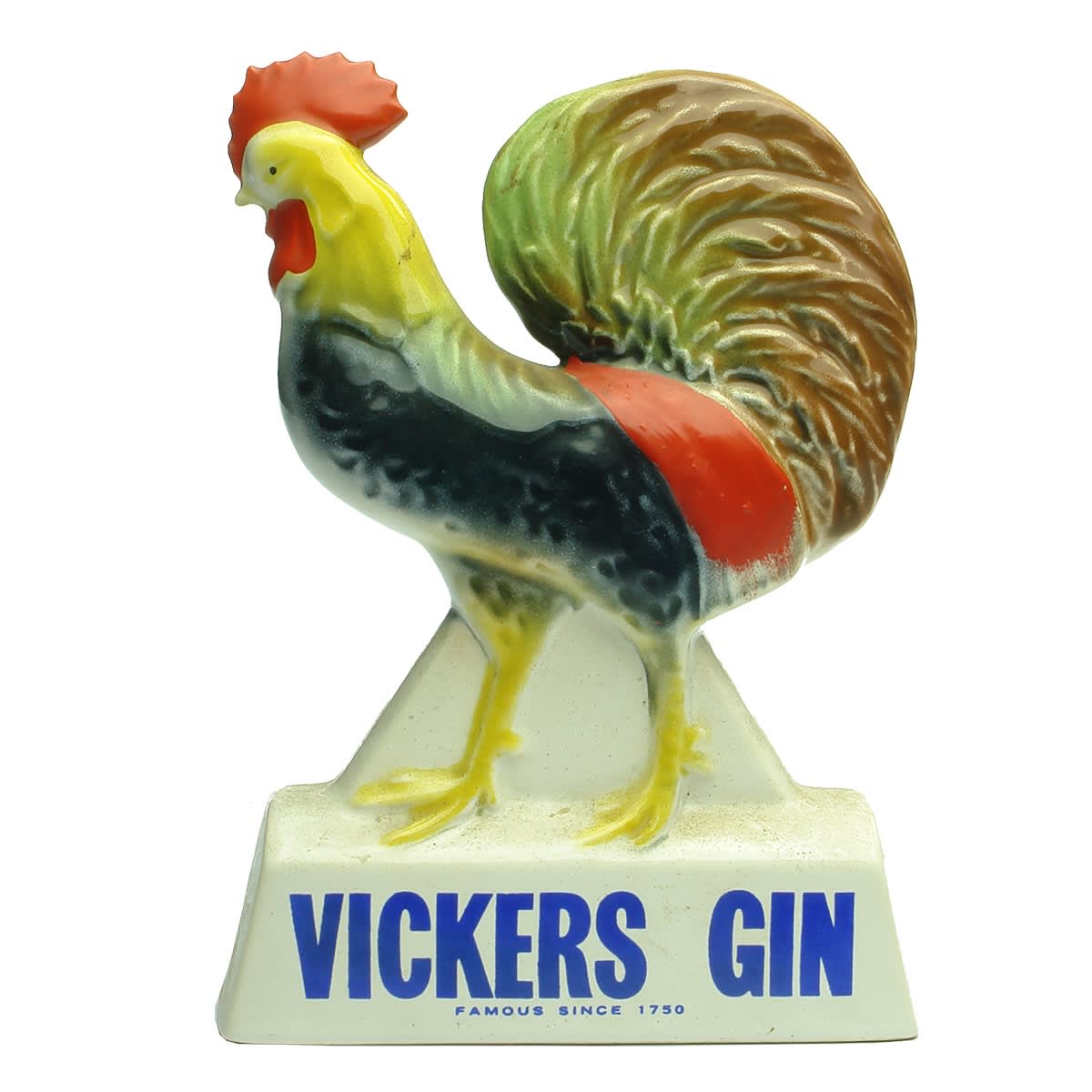 Ceramic Advertising Statue. Vickers Gin Famous since 1750. Rooster or Cockerel.