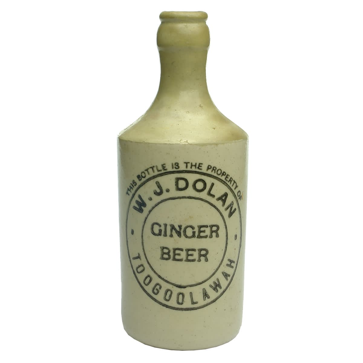 Ginger Beer. W. J. Dolan Toogoolawah. All White. Dump shape. (Queensland)