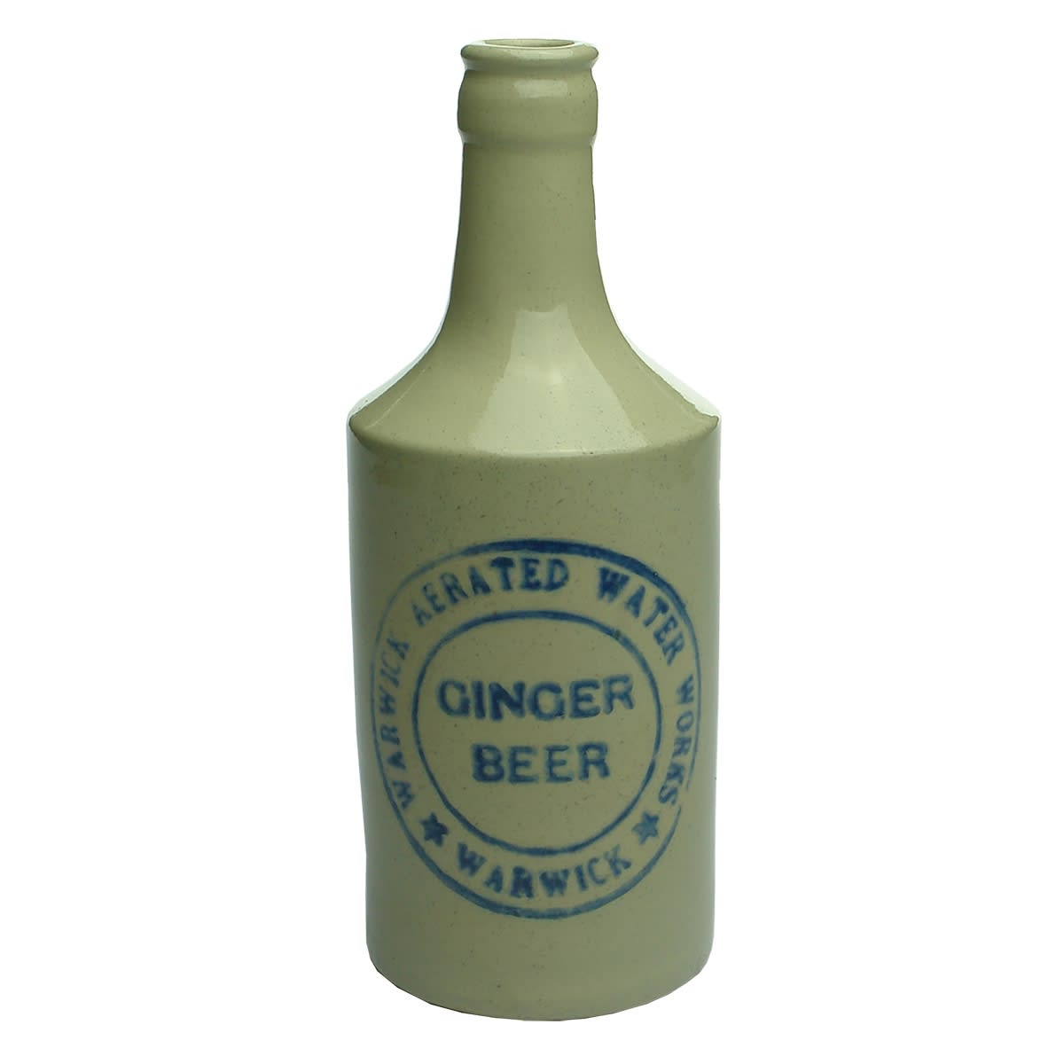 Ginger Beer. Warwick Aerated Water Works. Crown Seal. Dump. Blue Print. (Queensland)