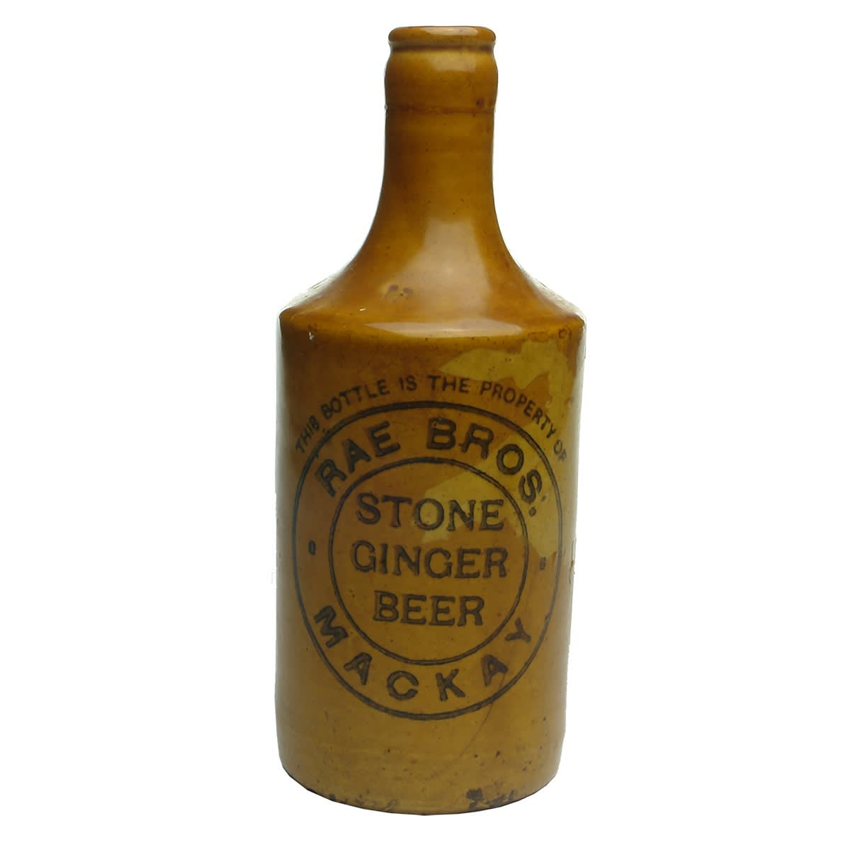 Ginger Beer. Rae Bros., Mackay. Crown Seal. Dump. All Tan. Repaired. (Queensland)