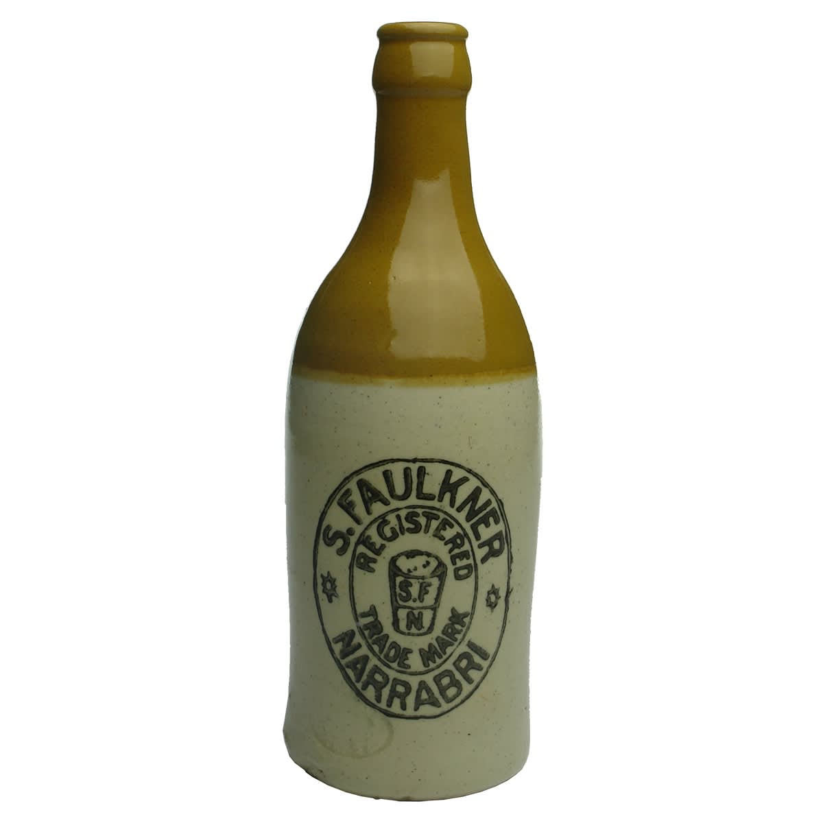 Ginger Beer. S. Faulkner, Narrabri. Crown Seal. Glass trade mark. (New South Wales)