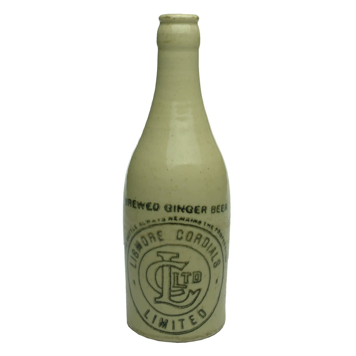 Ginger Beer. Lismore Cordials Limited. All White. Champagne. Crown Seal. (New South Wales)