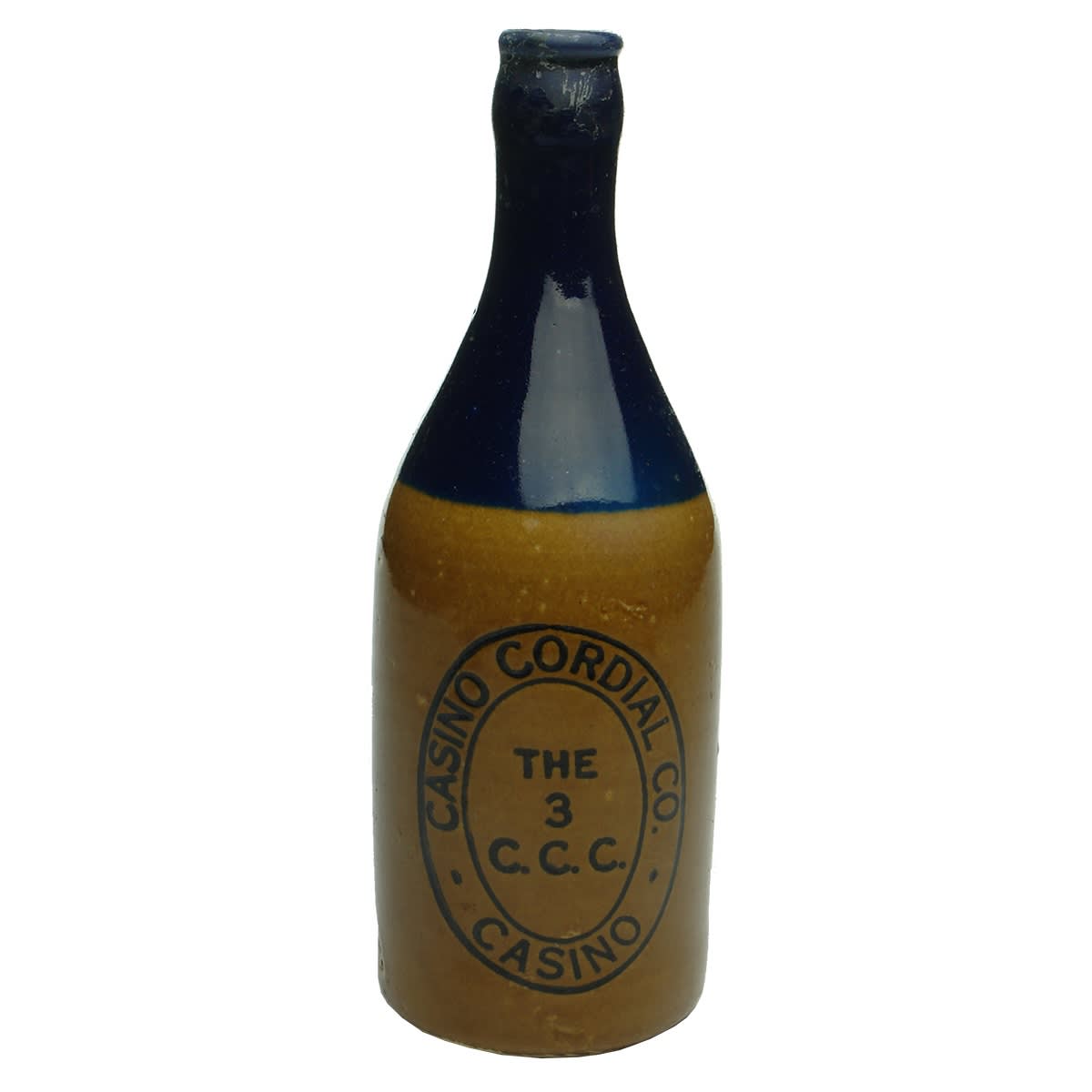 Ginger Beer. Casino Cordial Co. Blue top, tan body. Crown Seal. (New South Wales)