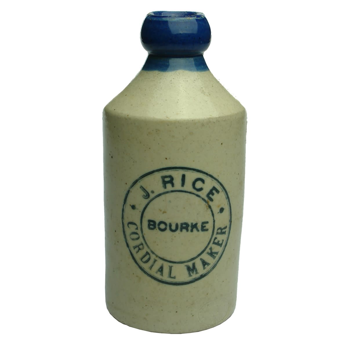 Ginger Beer. J. Rice, Cordial Maker, Bourke. Blue Lip. Dump. (New South Wales)