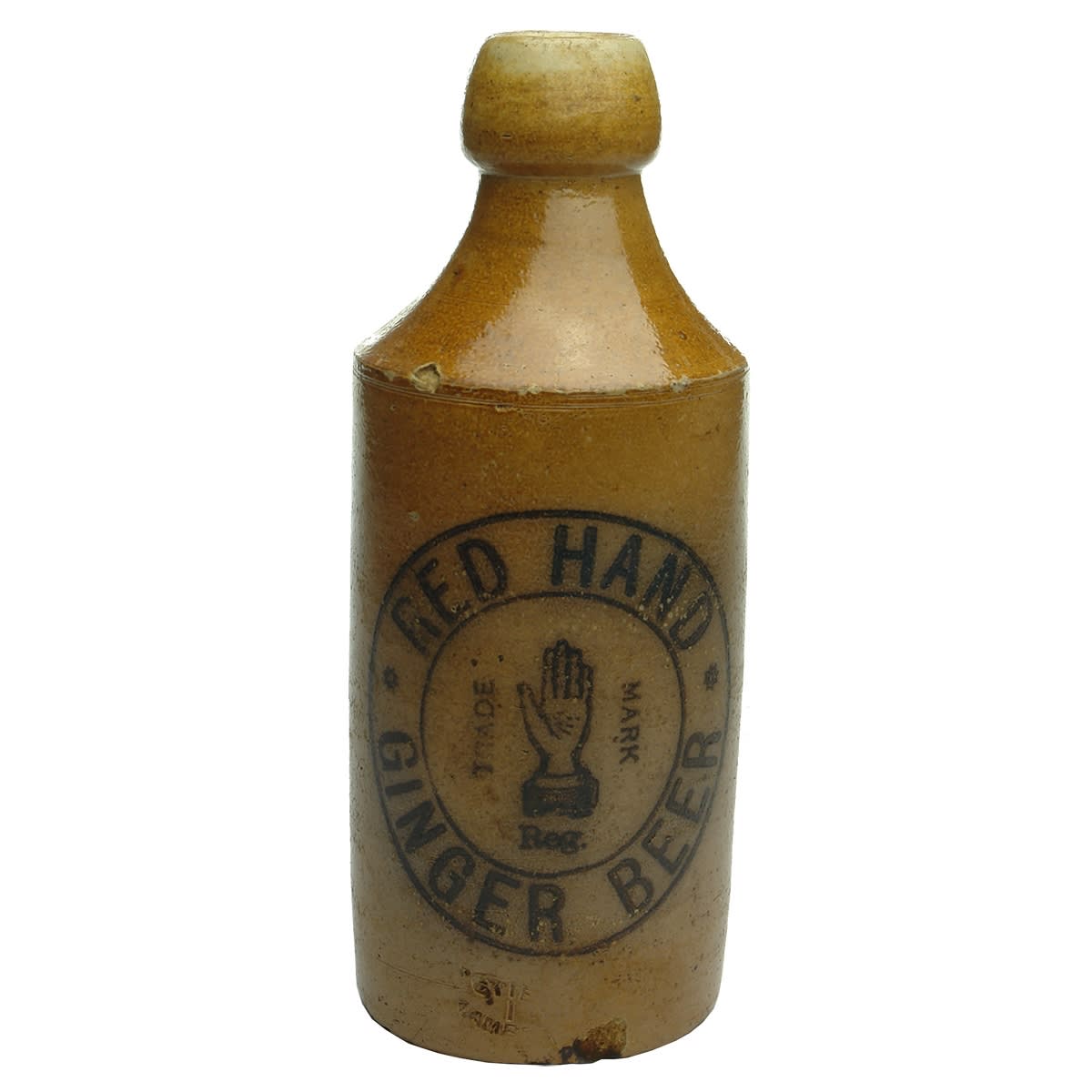 Ginger Beer. Red Hand. Cork stopper. Salt Glaze. (Western Australia)