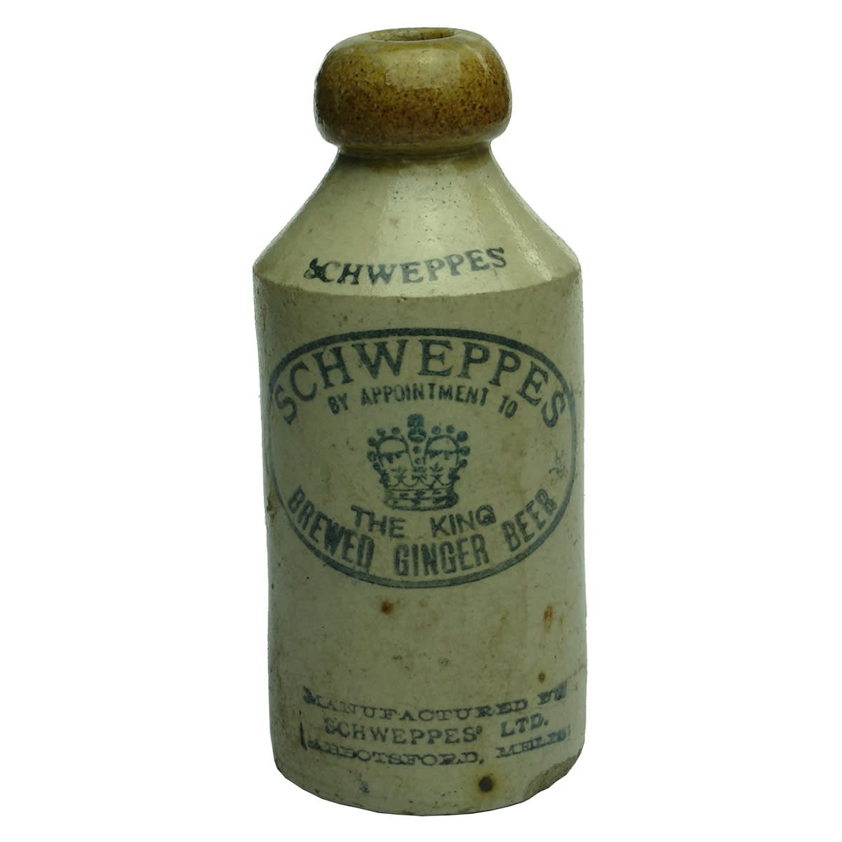 Ginger Beer. Schweppes Ltd., Abbotsford. By Appointment To The King. Tan Lip. (Victoria)