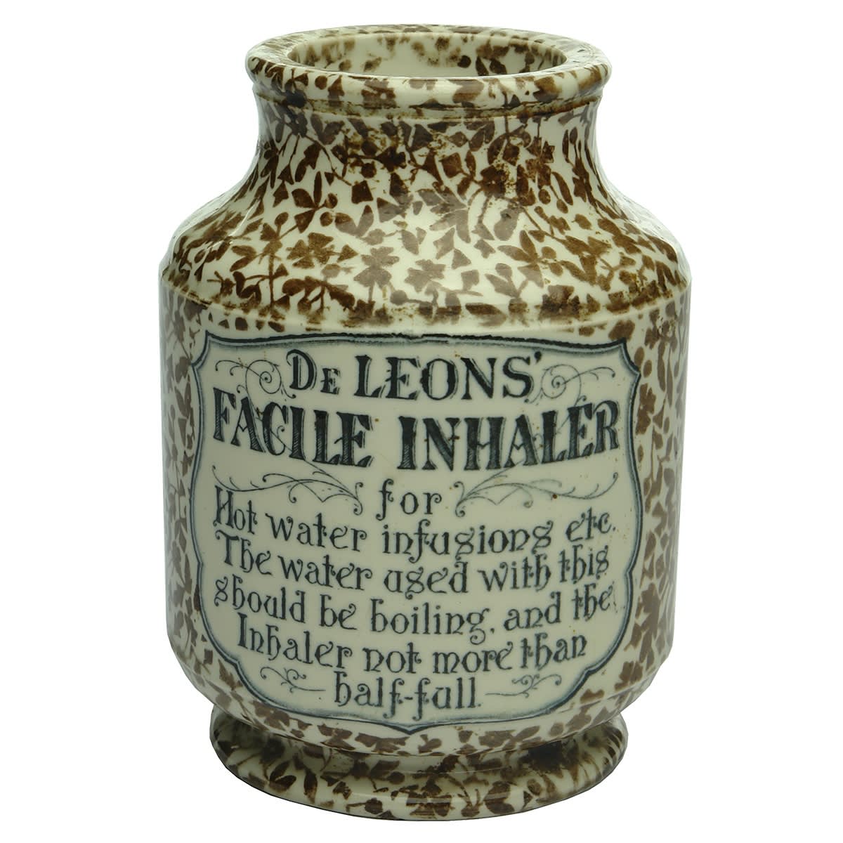 Inhaler. De Leons Facile Inhaler. Brown leaf pattern. (Victoria)