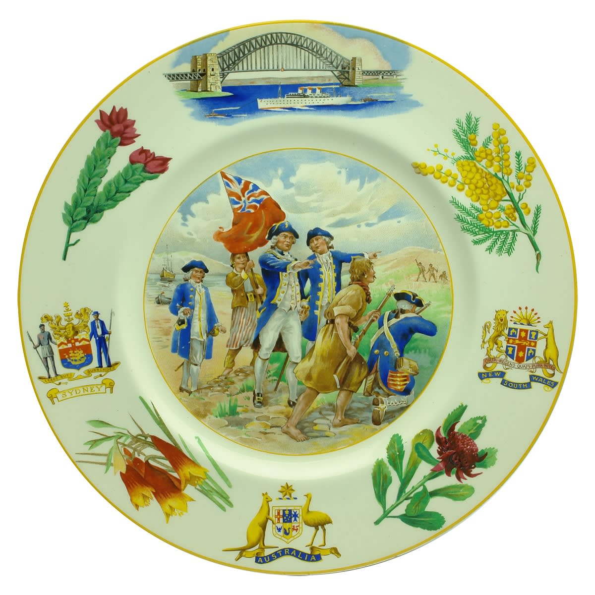 Commemorative Plate. Sesquicentenary 1788 1938. New South Wales Scenes. Captain Cook, Governor Phillip etc. Royal Doulton.