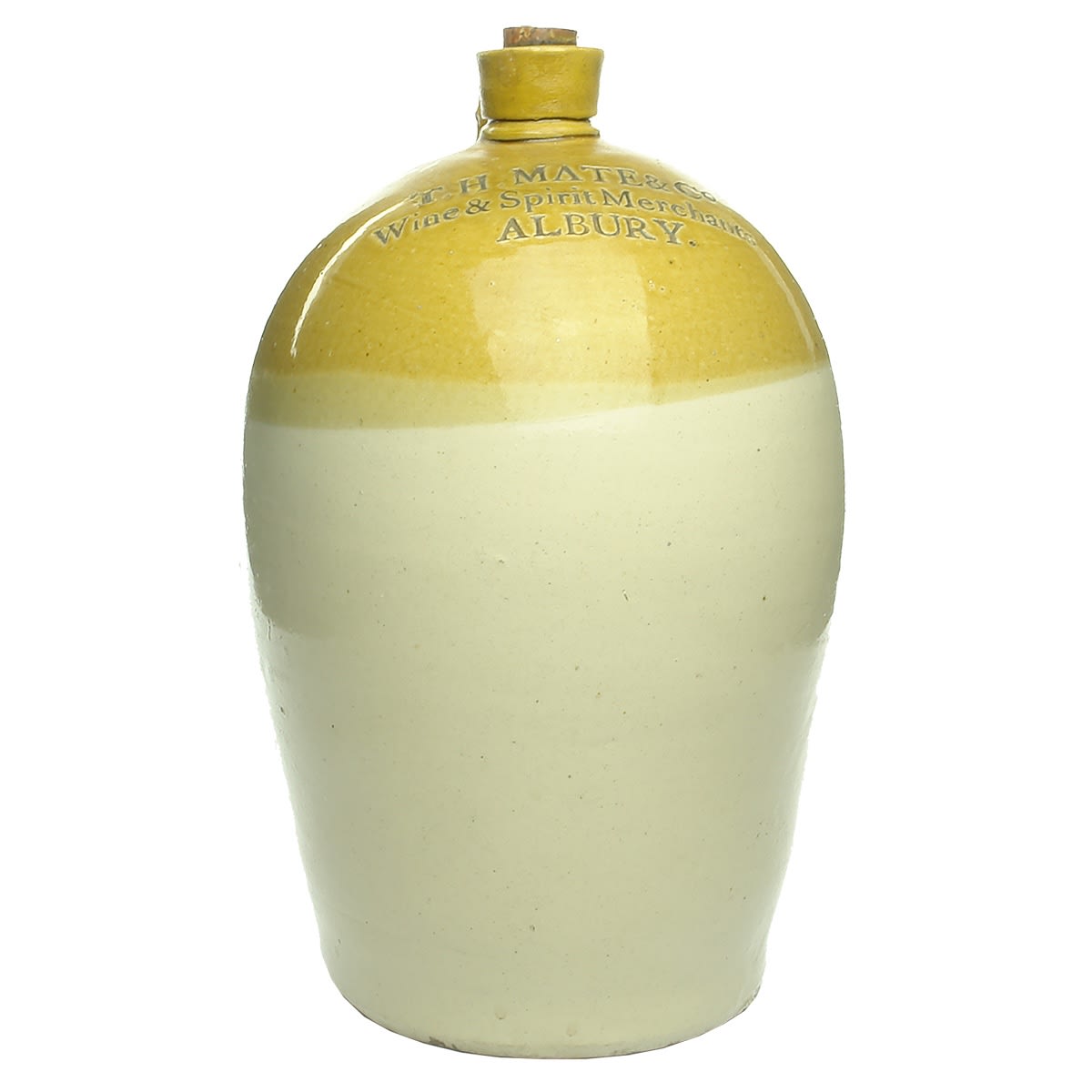 Demijohn. T. H. Mate & Co., Albury. Barrel shape. Powell Bristol makers. 2 Gallon. (New South Wales)