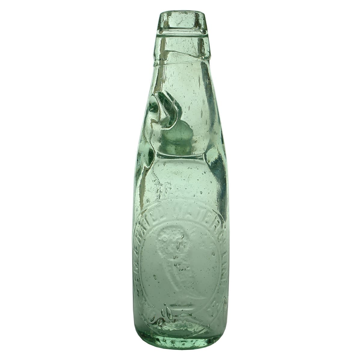 Codd. Oldham Aerated Water Co Limited. Owl. One way pour. Aqua. 6 oz. (United Kingdom)