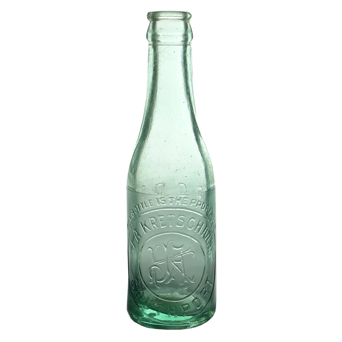 Crown Seal. J. A. Kretschmar, Southport. Monogram. Soda on back shoulder. Aqua. 6 oz. (Queensland)