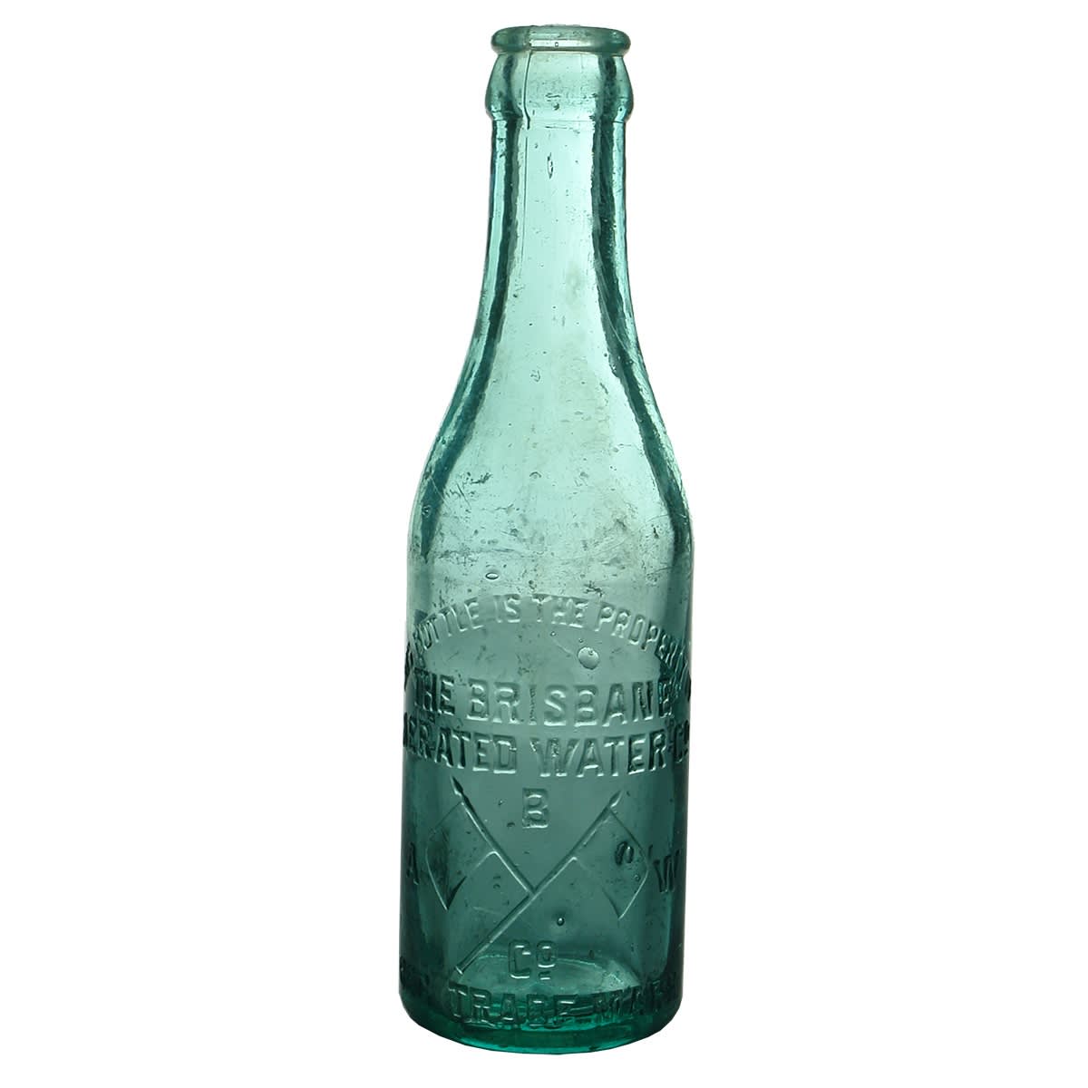 Crown Seal. Brisbane Aerated Water Co. Crossed Flags. Aqua. 6 oz. (Queensland)