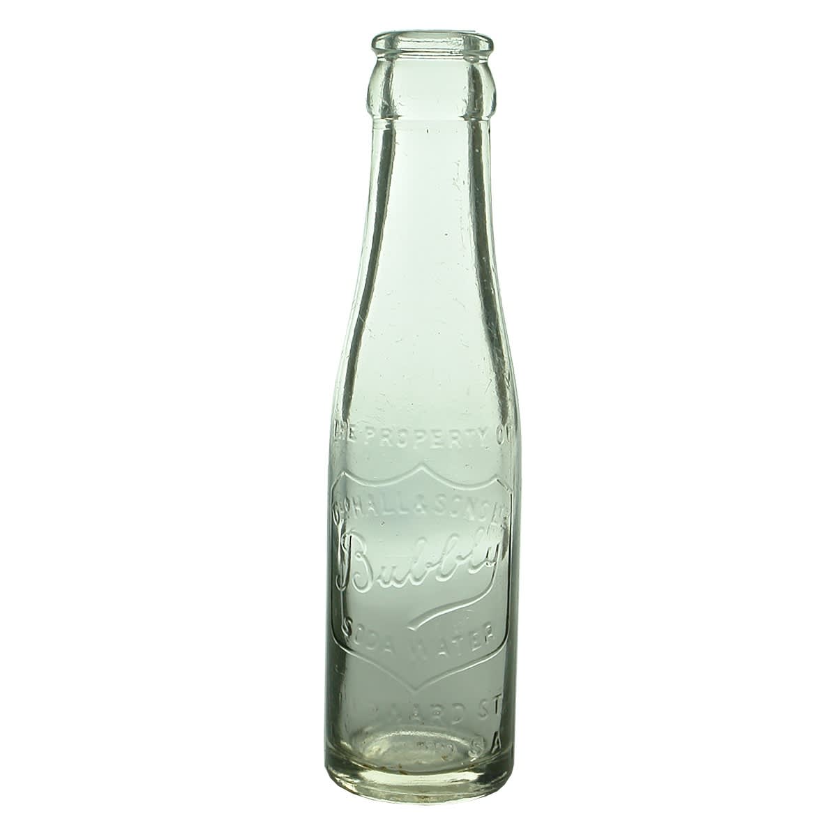 Crown Seal. Hall & Sons, Bubbly Soda Water. Tiny 2-3 oz size. Clear. (South Australia)