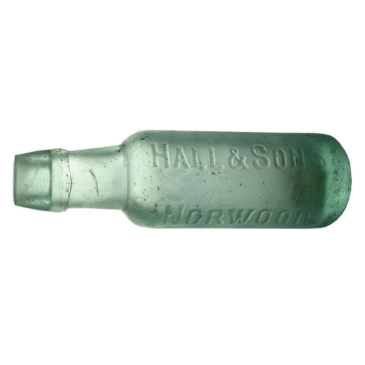 Lamont. Hall & Sons, Norwood. Large Embossing. Aqua. 6 oz. (South Australia)