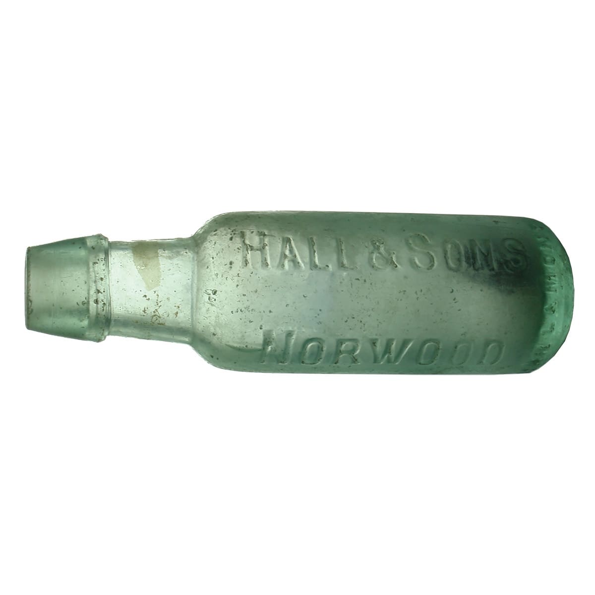 Lamont. Hall & Sons, Norwood. Large Embossing. Aqua. 6 oz. (South Australia)