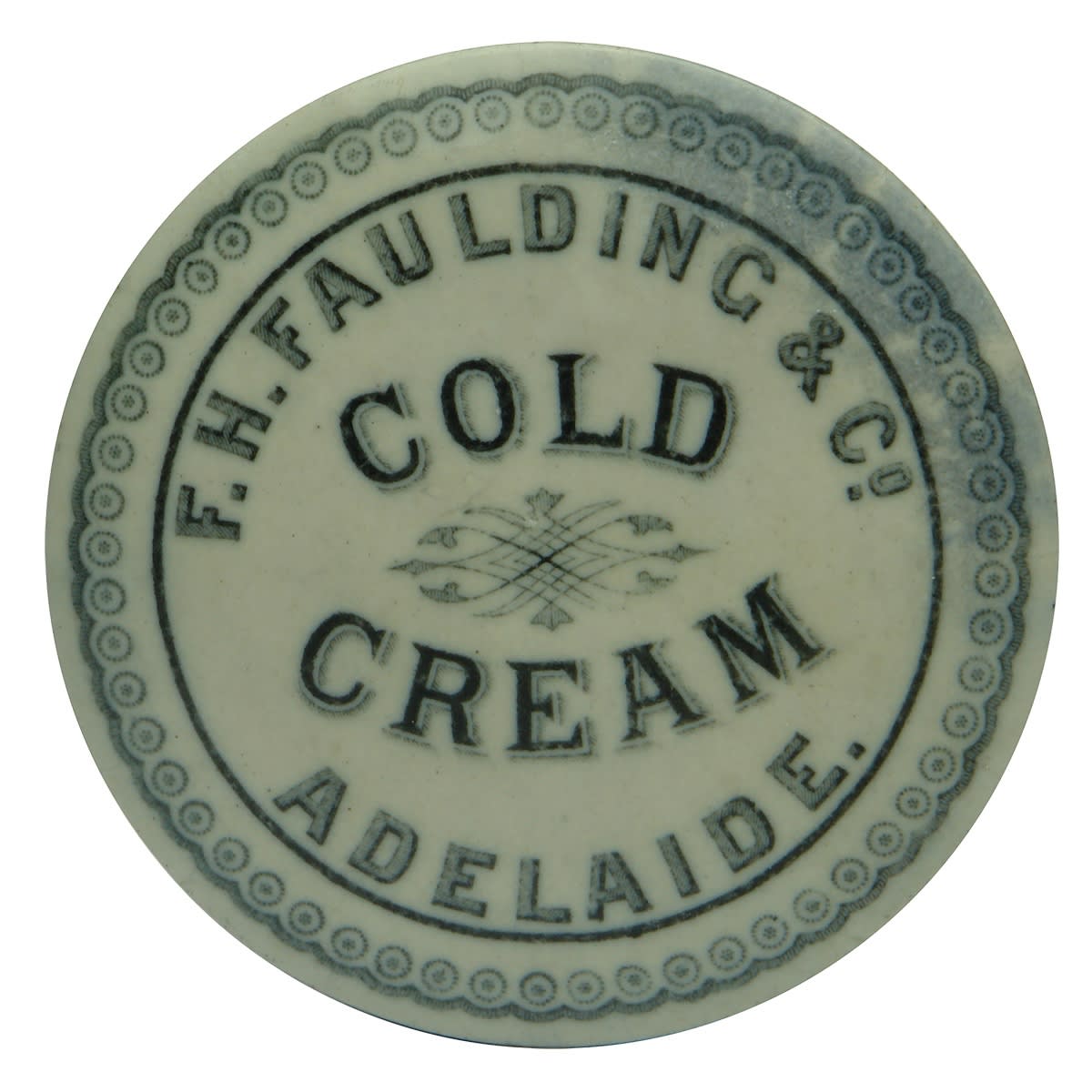 Pot Lid. F. H. Faulding & Co, Cold Cream, Adelaide. Large size. (South Australia)