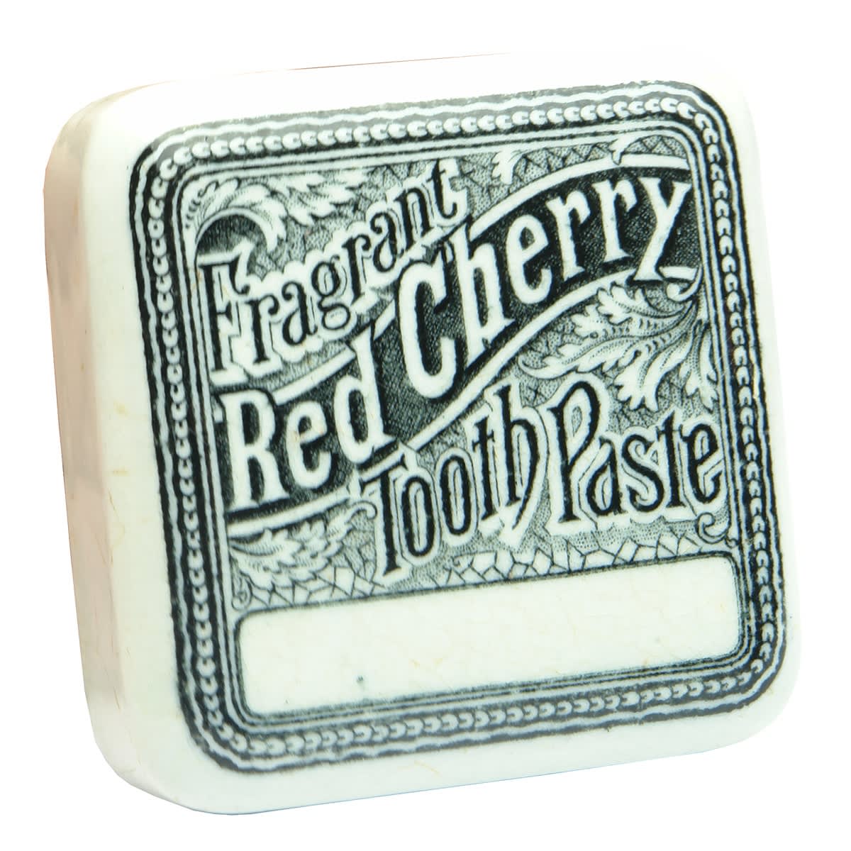 Pot Lid. Fragrant Red Cherry Tooth Paste. Square. Black and White.