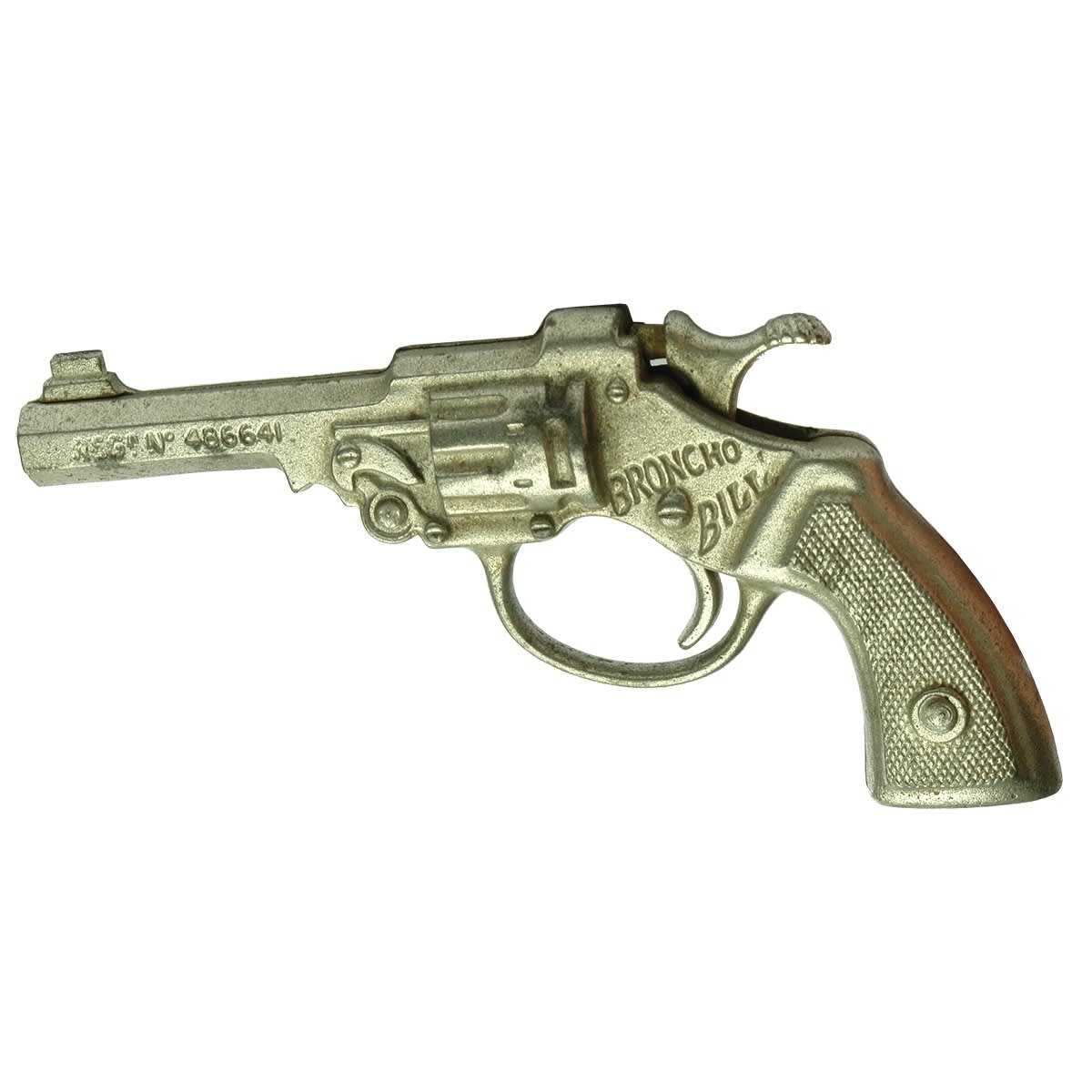 Toy Cap Gun. Broncho Bill. Rd No 486641. Heavy cast gun.