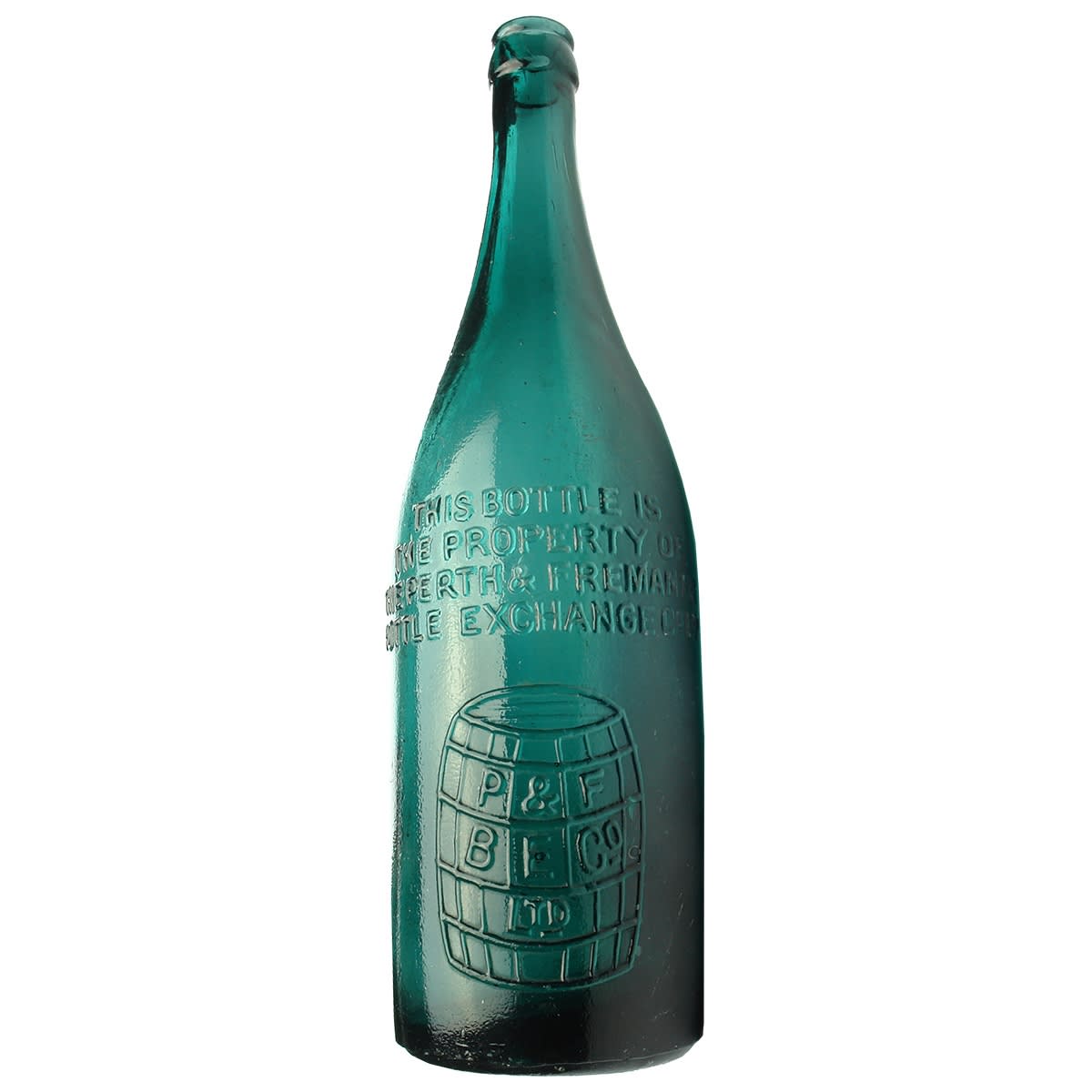 Crown Seal Beer. Perth & Fremantle Bottle Exchange Co Ltd. BECO. Barrel. Deep Turquoise Blue. 26 oz.