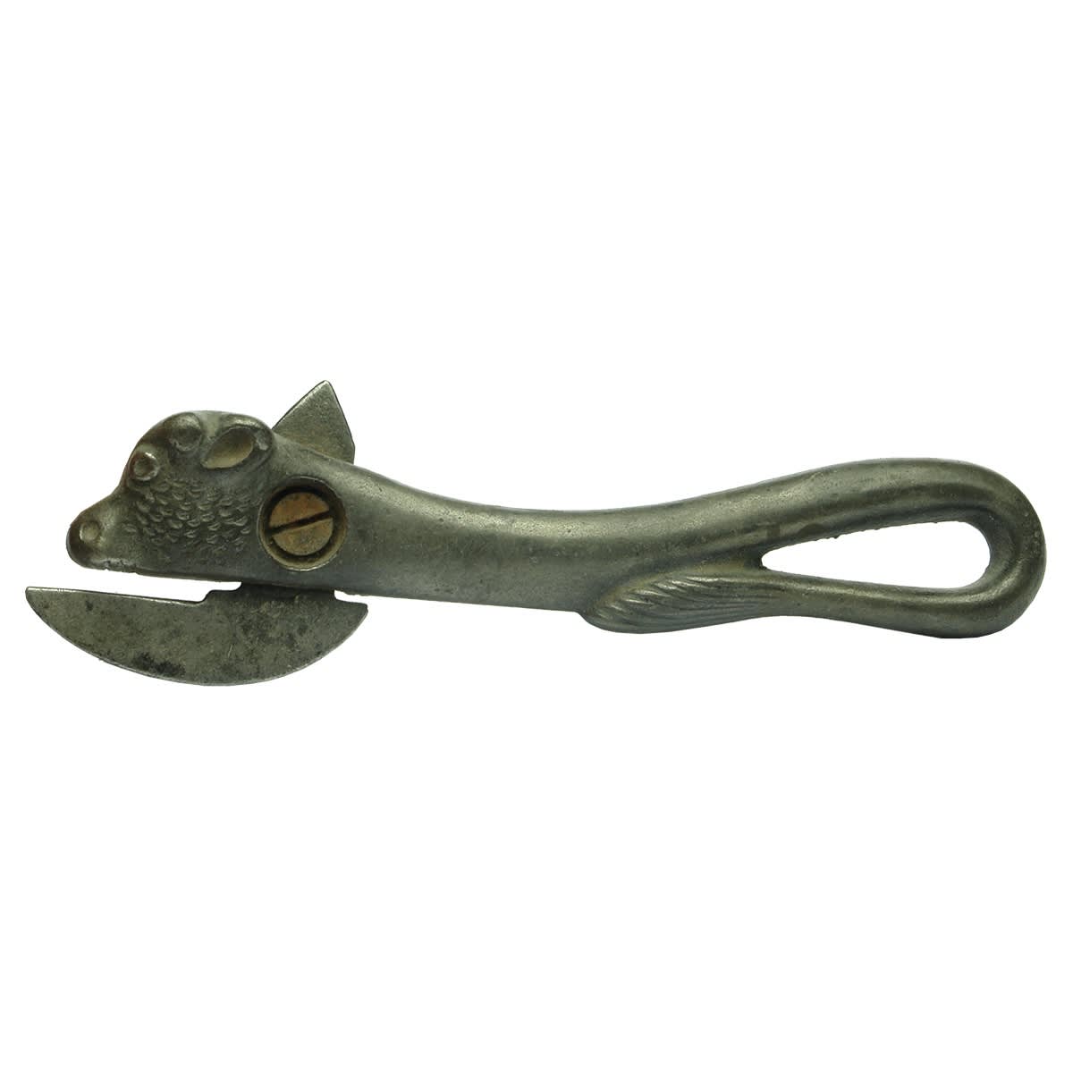 Opener. Bull's Head Can Opener with Curved Tail Handle.