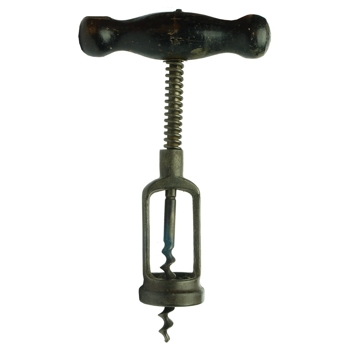 Opener. Spring loaded wooden handle corkscrew.