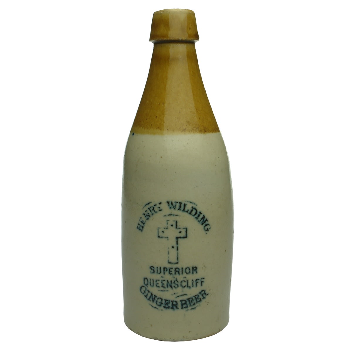 Ginger Beer. Henry Wilding, Queenscliff. Cross with Stars. Bendigo Pottery. Top separate to bottle! (Victoria)