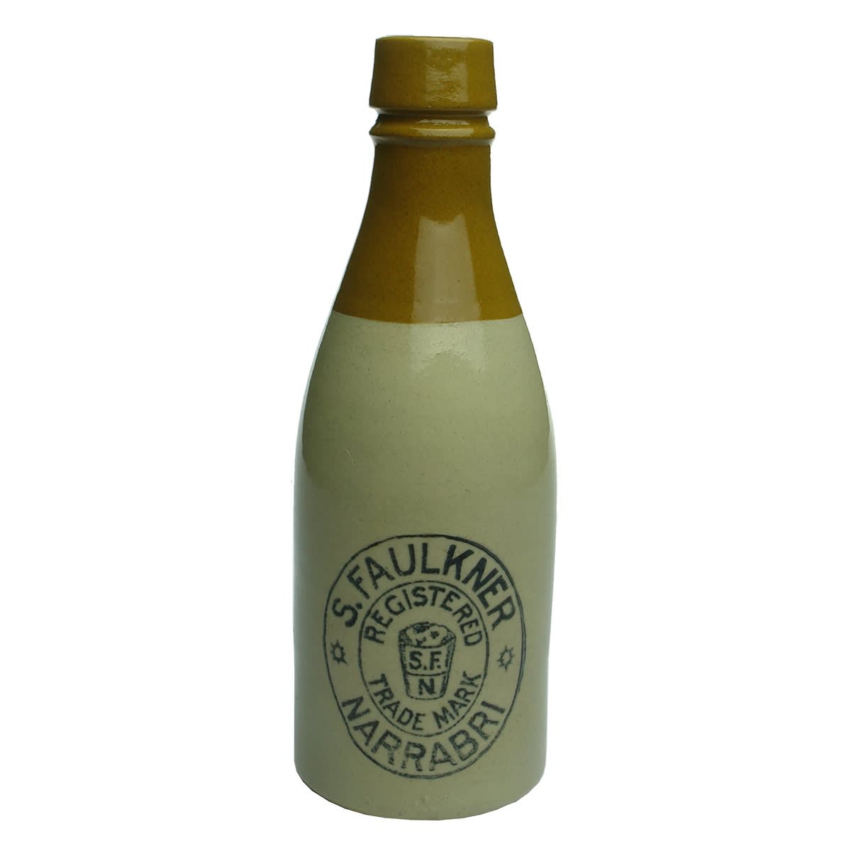 Ginger Beer. S. Faulkner, Narrabri. Cork stopper. Champagne. Tan Top. (New South Wales)