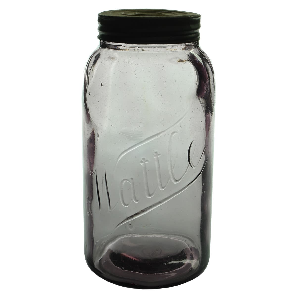 Fruit Jar. Wattle. Script embossing. Sun Coloured Amethyst. Half Gallon. (Australia)