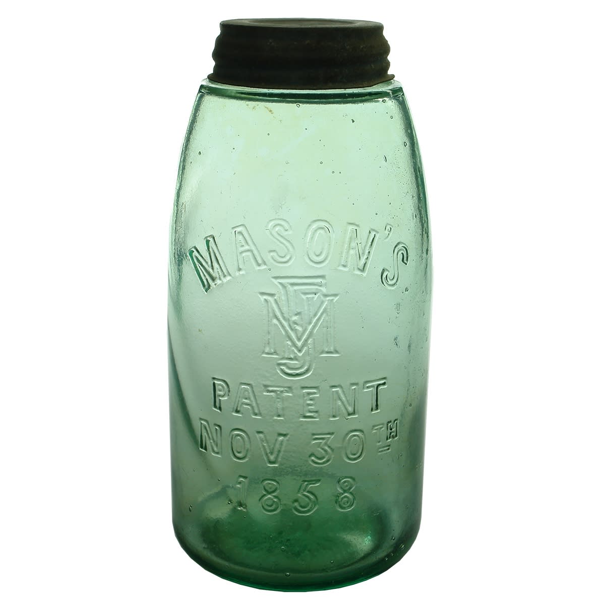 Fruit Jar. Mason's MFJ Patent Nov 30th 1858. Melbourne Glass Works. Half Gallon. (Victoria)