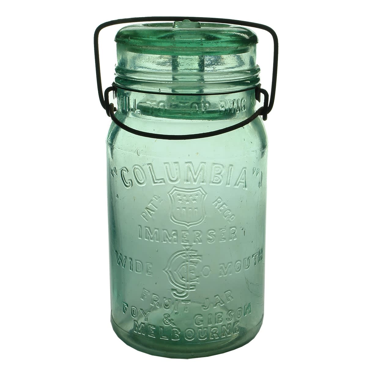 Preserving Jar. Columbia Immerser Fruit Jar. Foy & Gibson Melbourne. Plain Immerser lid. Quart. (Victoria)