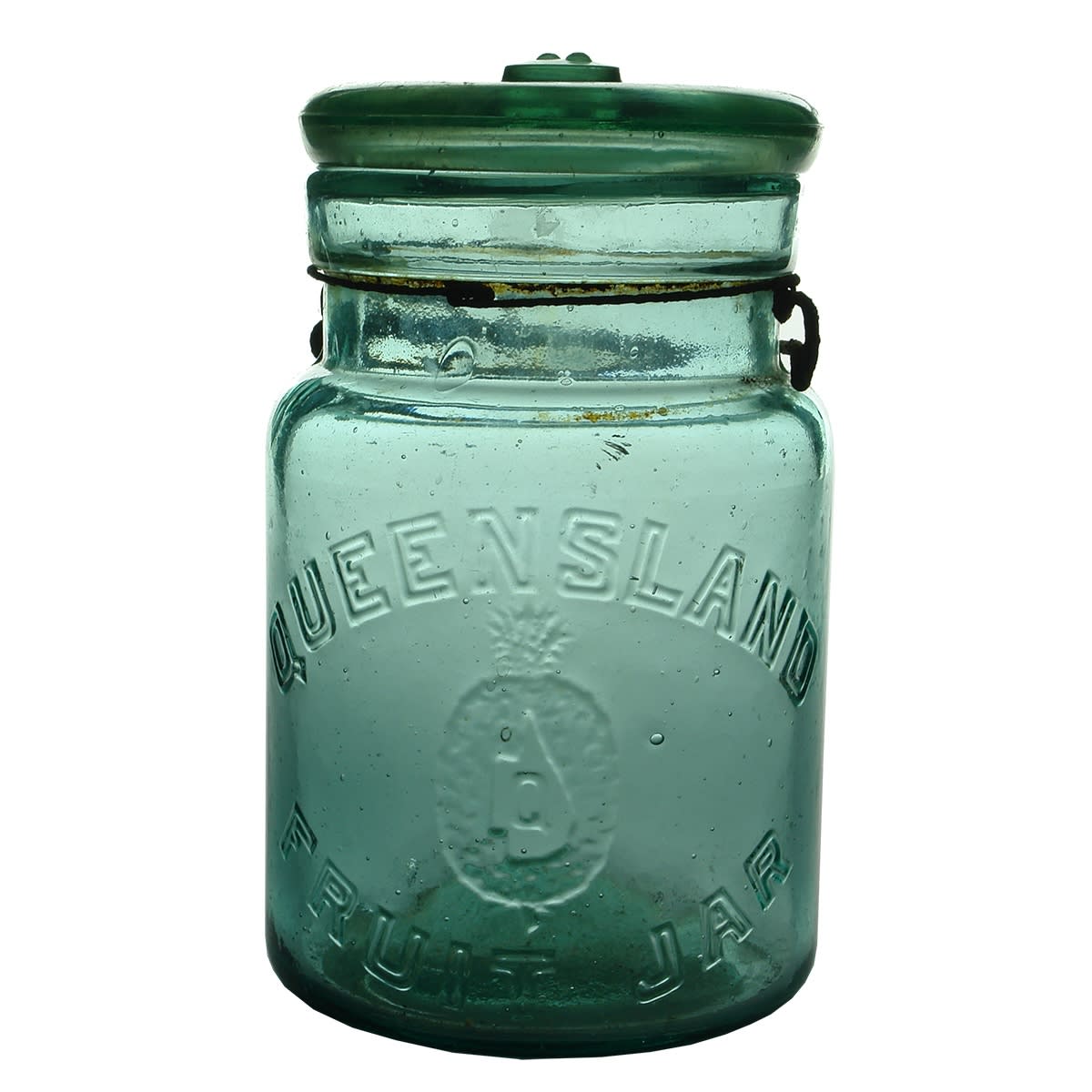 Fruit Jar. Queensland. Pineapple. Aqua. Quart. (Queensland)