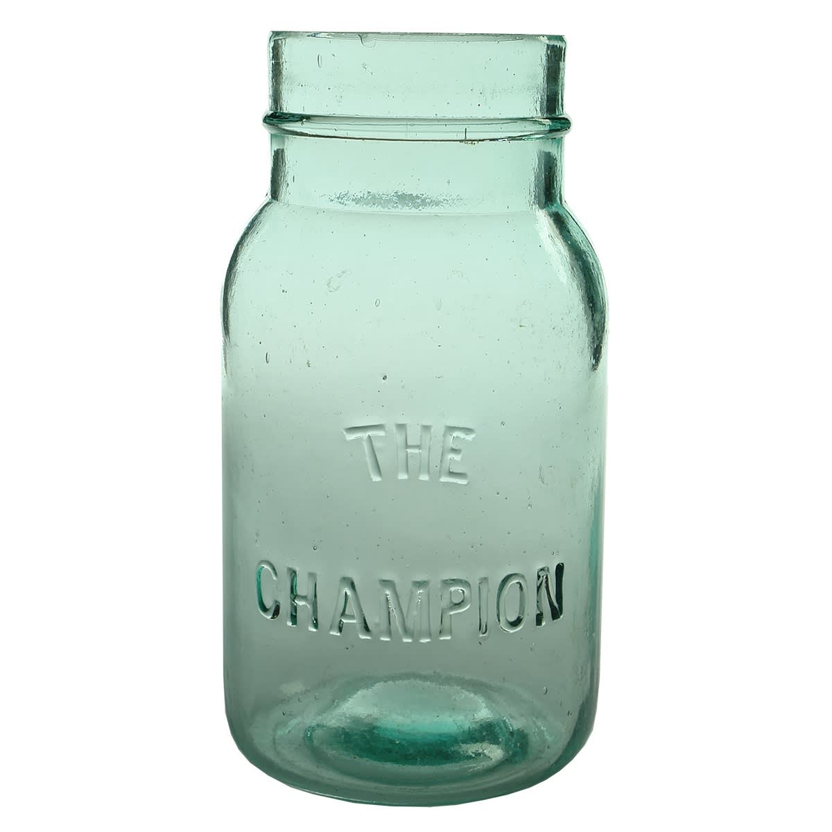 Fruit Jar. The Champion. 1 Quart. Aqua. (Melbourne, Victoria)