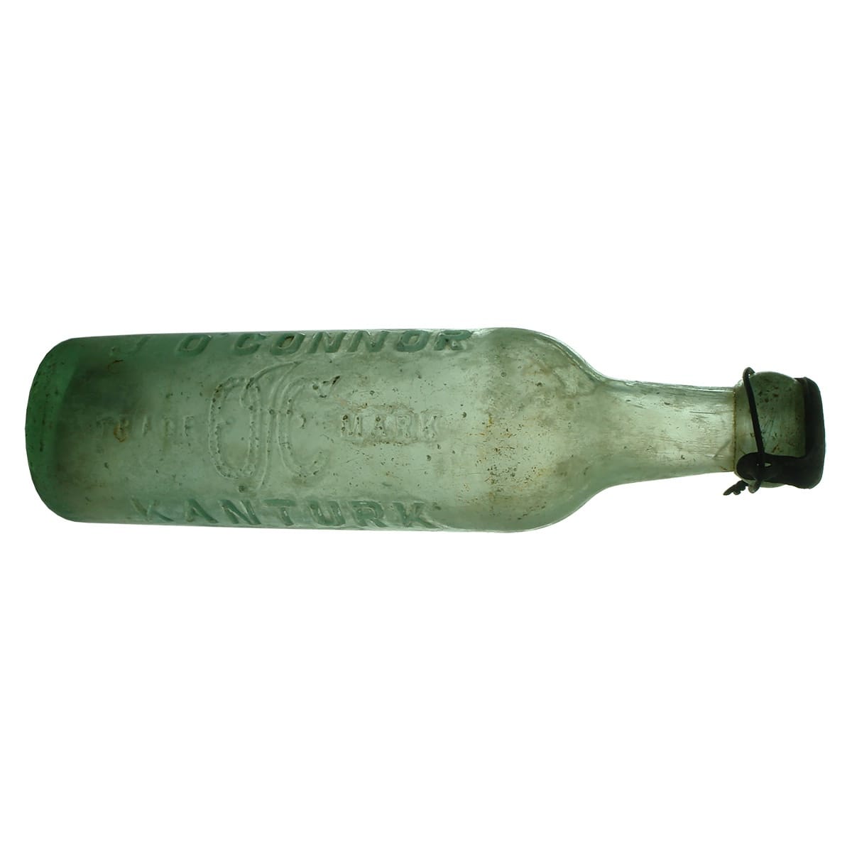 Patent. J. O'Connor, Kanturk. Horner Patent with Ceramic Stopper! Aqua. 10 oz. (Cork, Ireland)