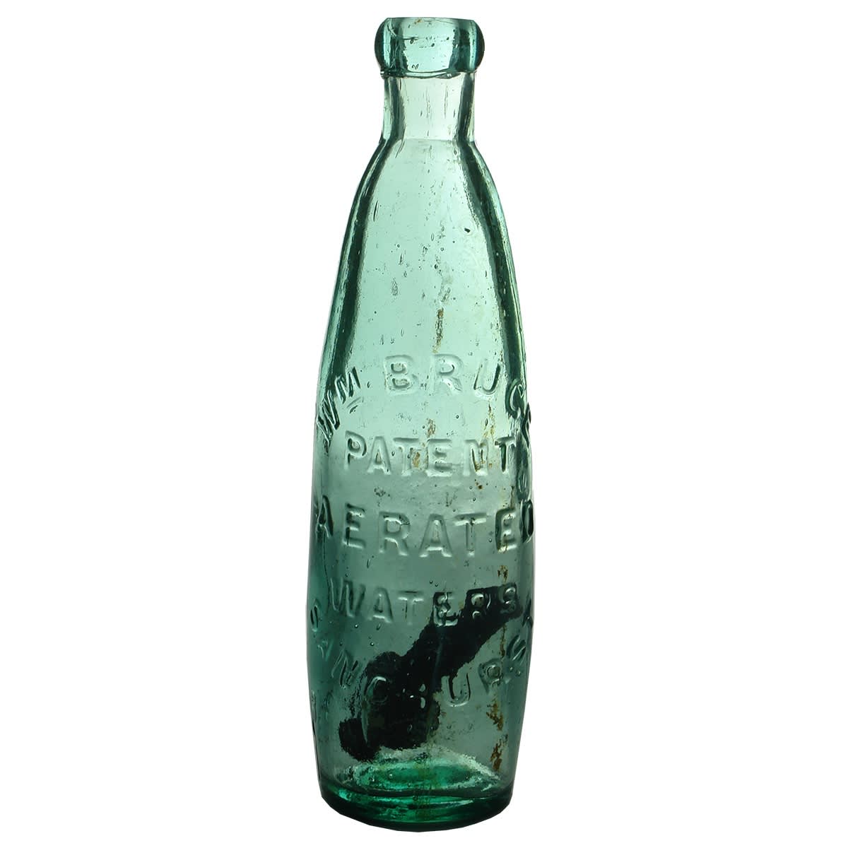 Stick Bottle. Wm Bruce, Patent Aerated Waters, Sandhurst. Aqua. 10 oz. (Bendigo, Victoria)